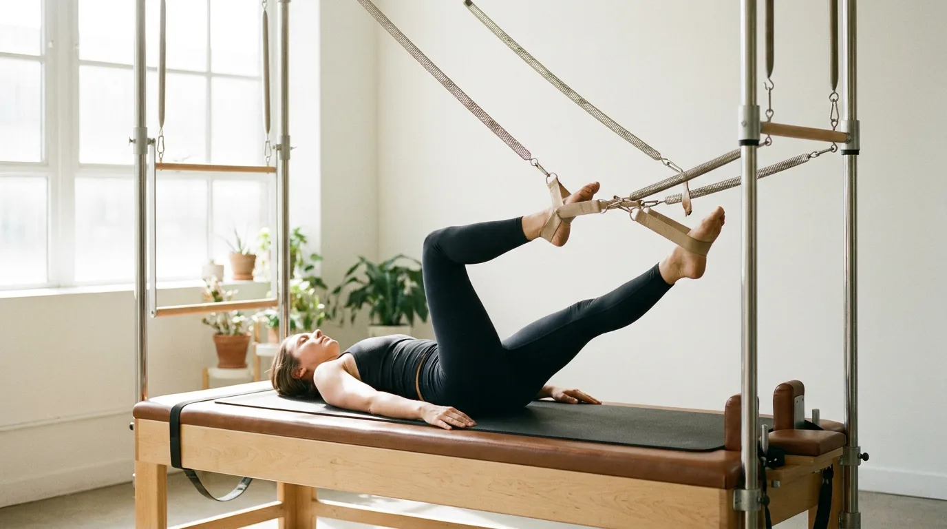 Illustration of Leg Springs Circles on the Pilates reformer
