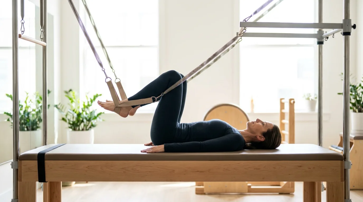 Illustration of Leg Springs Frog on the Pilates reformer