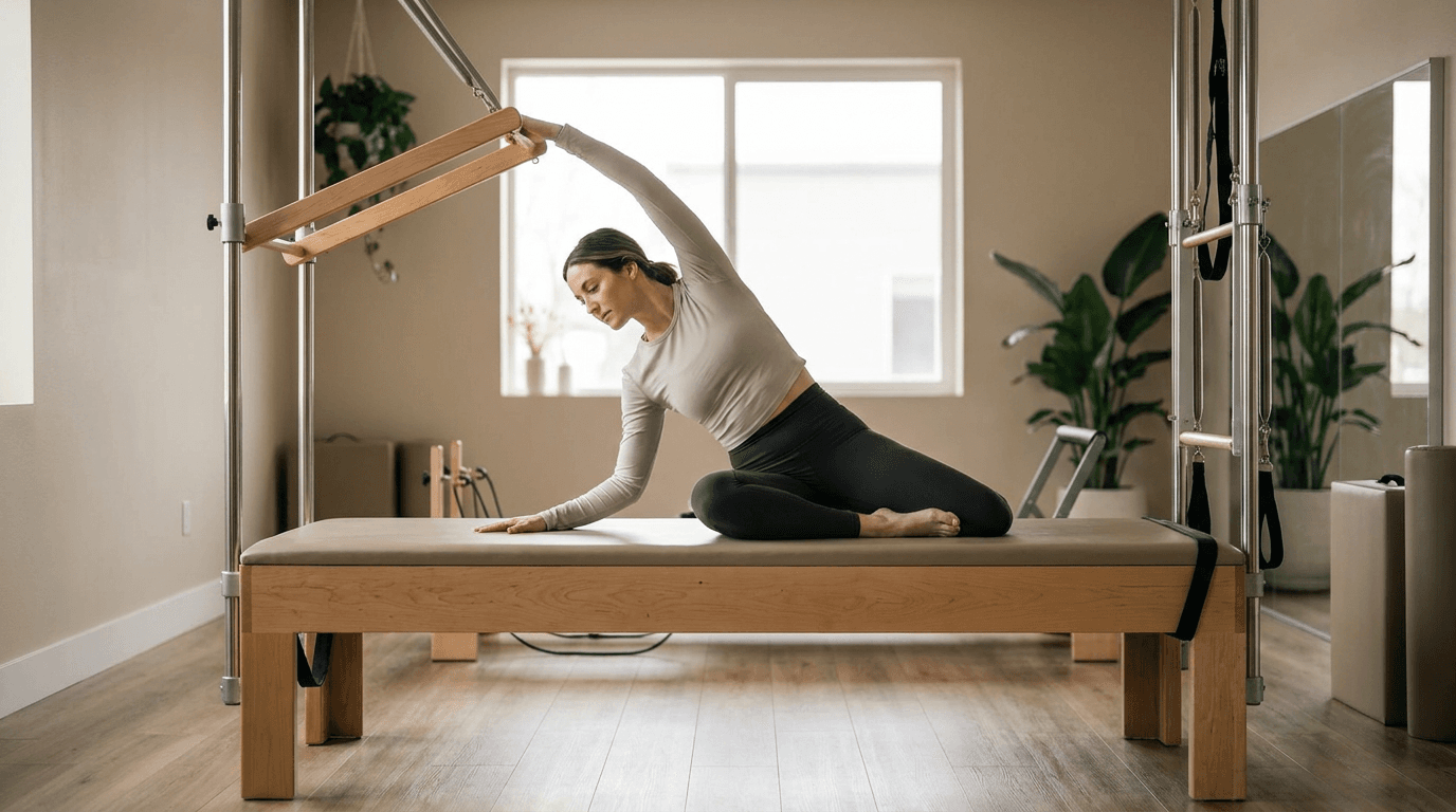 Illustration of Mermaid with Push Through Bar on the Pilates reformer