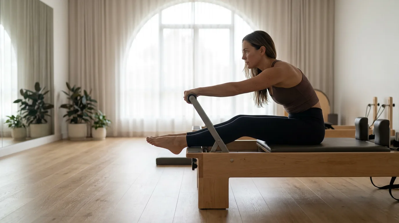 Illustration of Roll Down on the Pilates reformer
