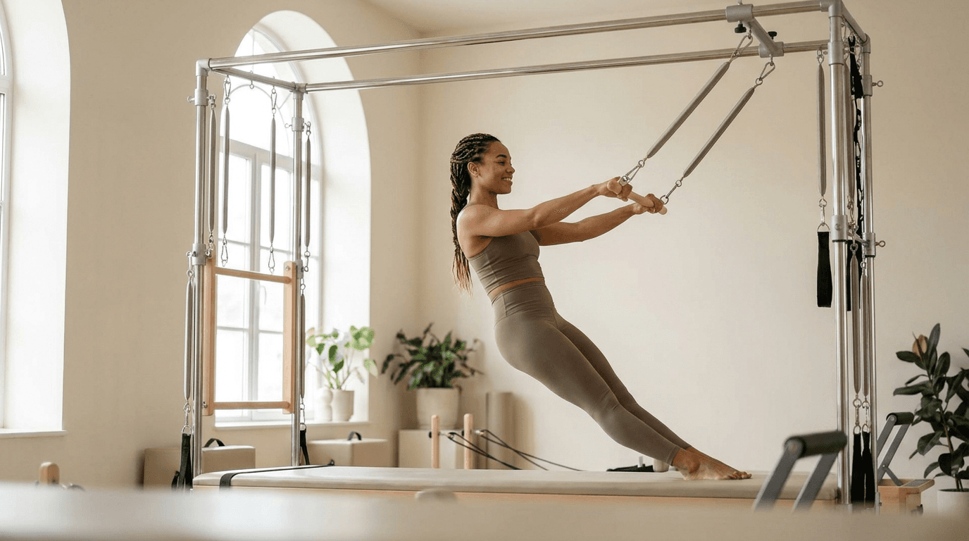 Illustration of Rolling In and Out on the Pilates reformer