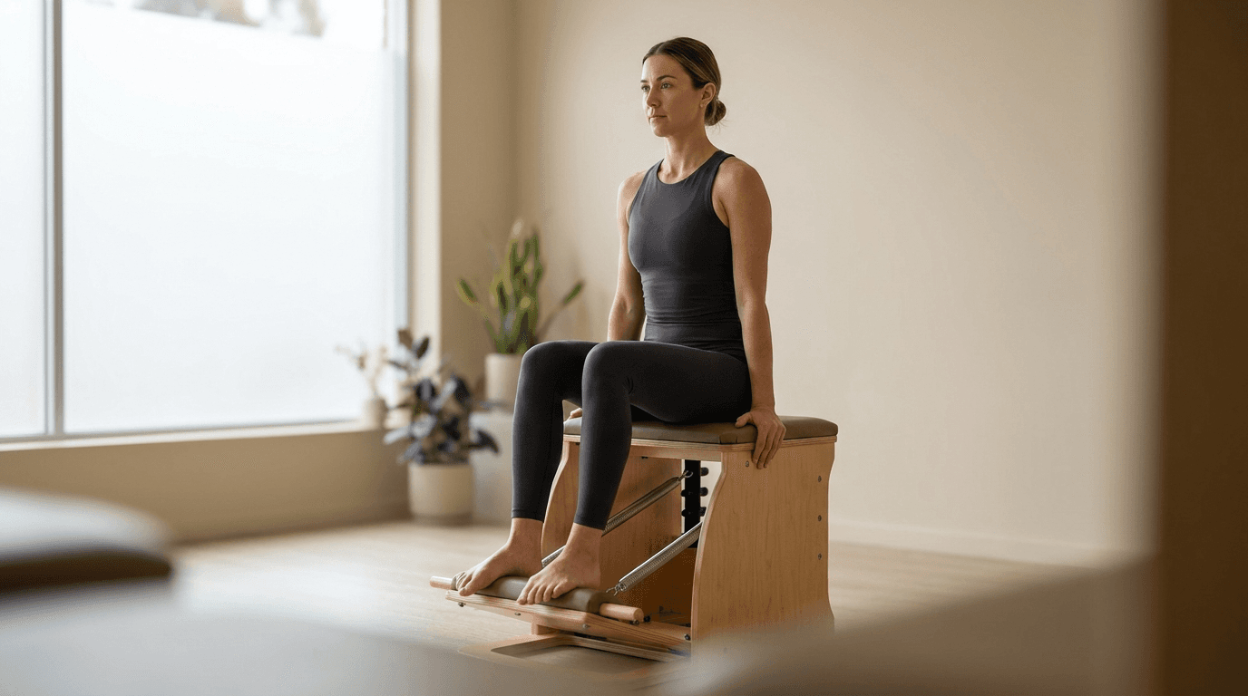 Illustration of Footwork on Chair on the Pilates reformer