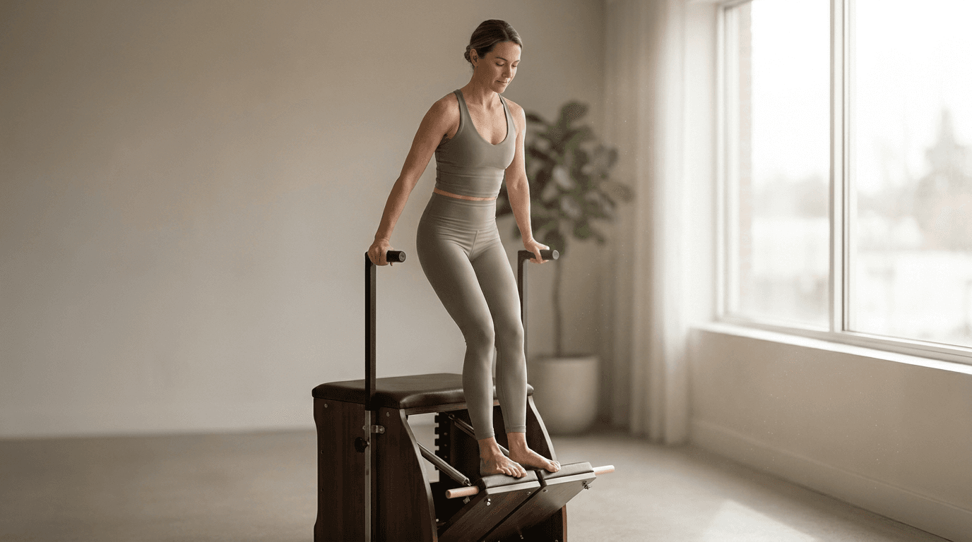 Illustration of Standing Pumping on the Pilates reformer