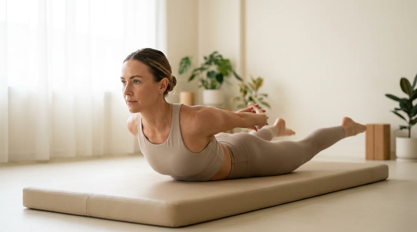 Illustration of Double Leg Kick on the Pilates reformer