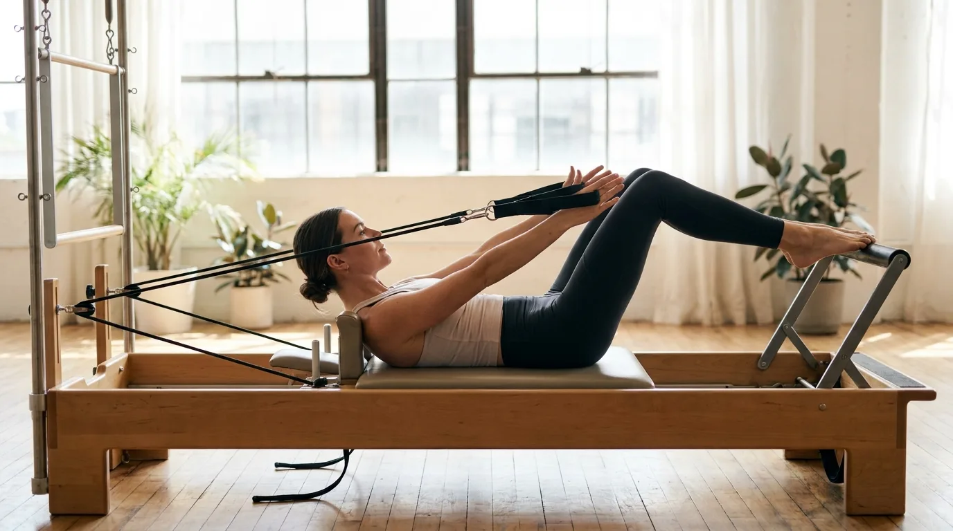 Illustration of Hundred Prep on the Pilates reformer
