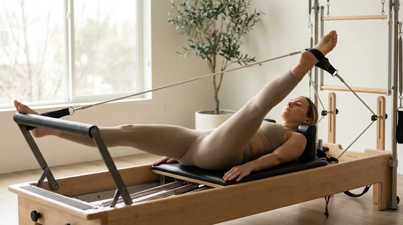 Illustration of Leg Circles in Straps on the Pilates reformer