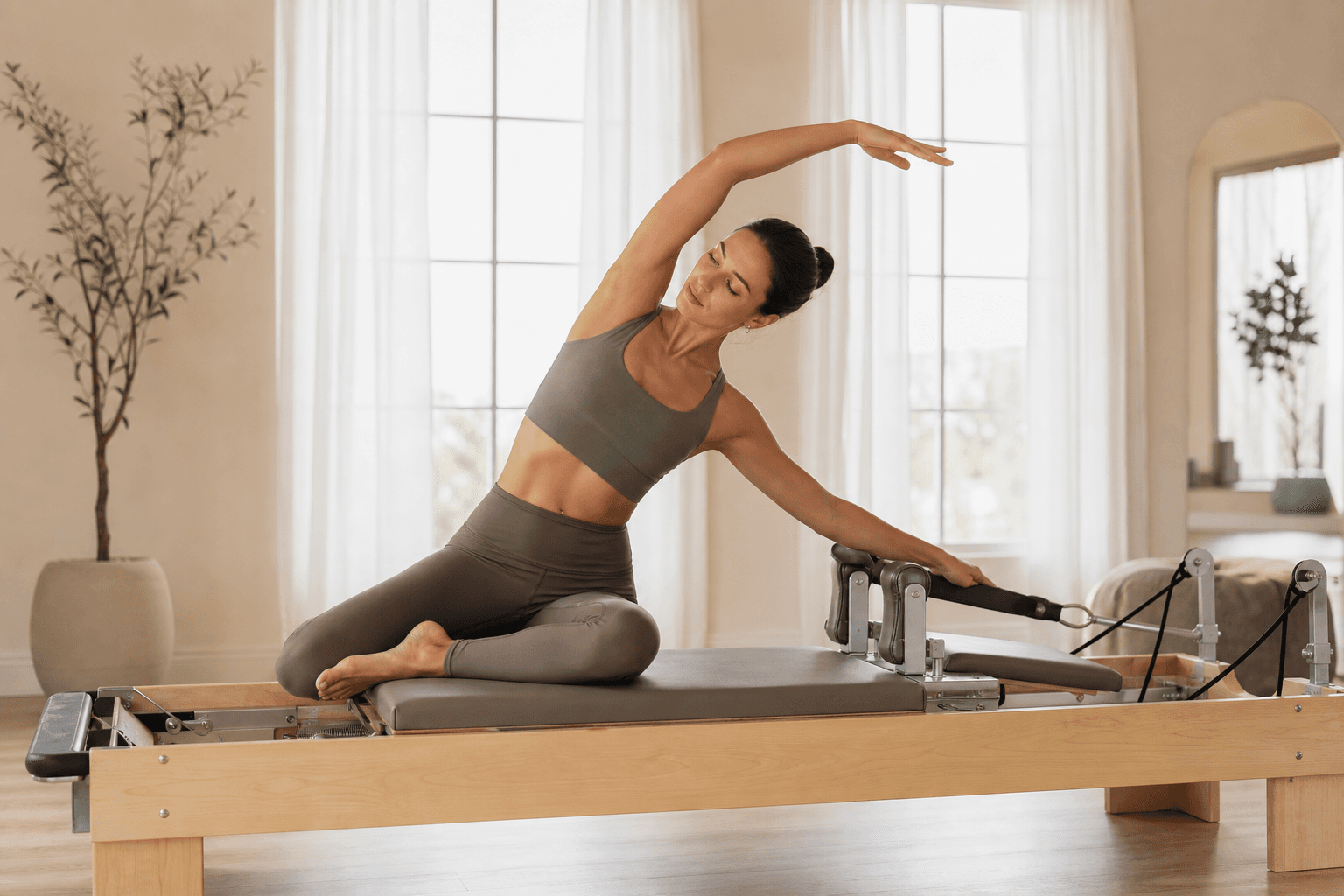 Illustration of Mermaid Stretch on the Pilates reformer