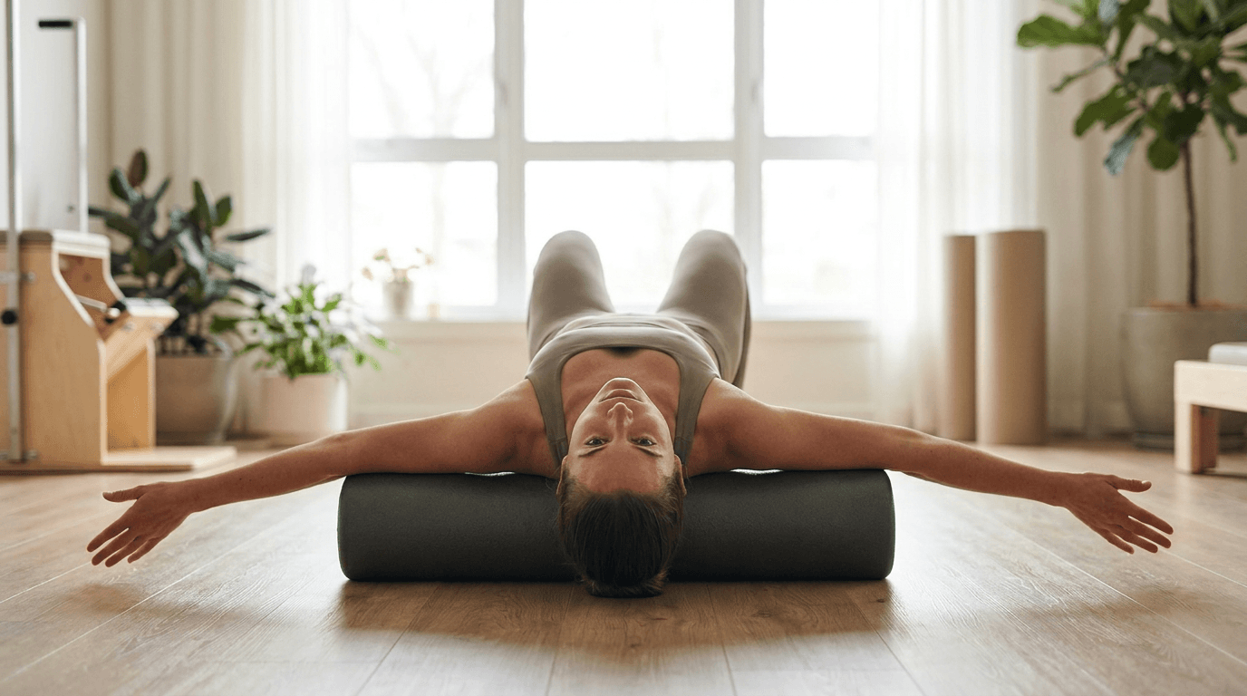 Illustration of Foam Roller Balance on the Pilates reformer