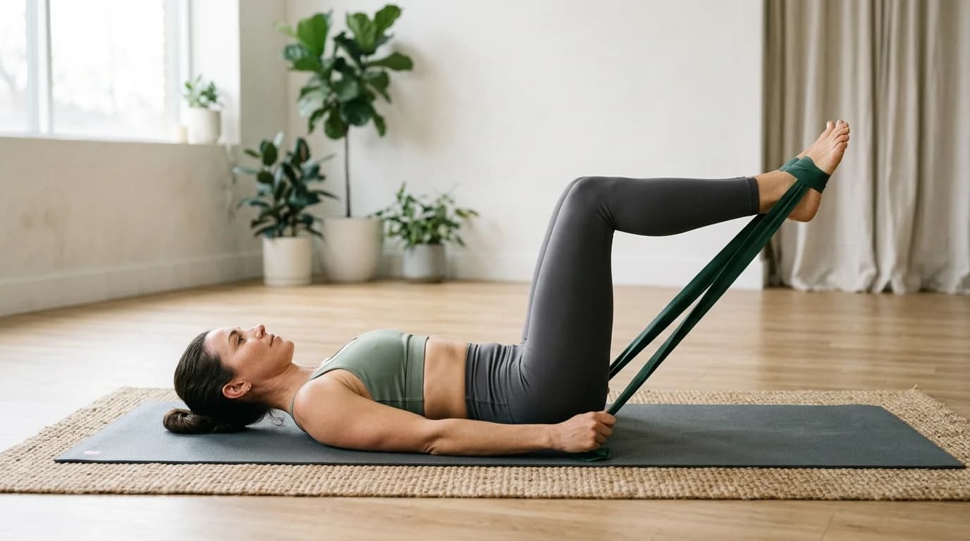 Illustration of Resistance Band Footwork on the Pilates reformer