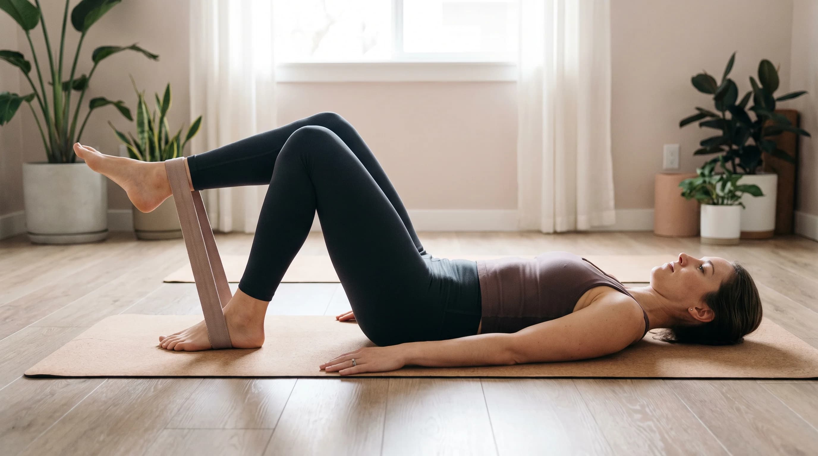 Illustration of Resistance Band Toe Taps on the Pilates reformer
