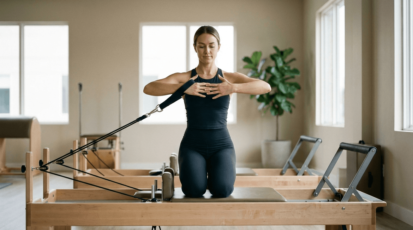 Illustration of Hug a Tree on the Pilates reformer