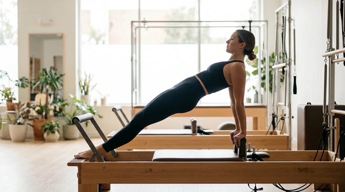 Illustration of Long Back Stretch on the Pilates reformer