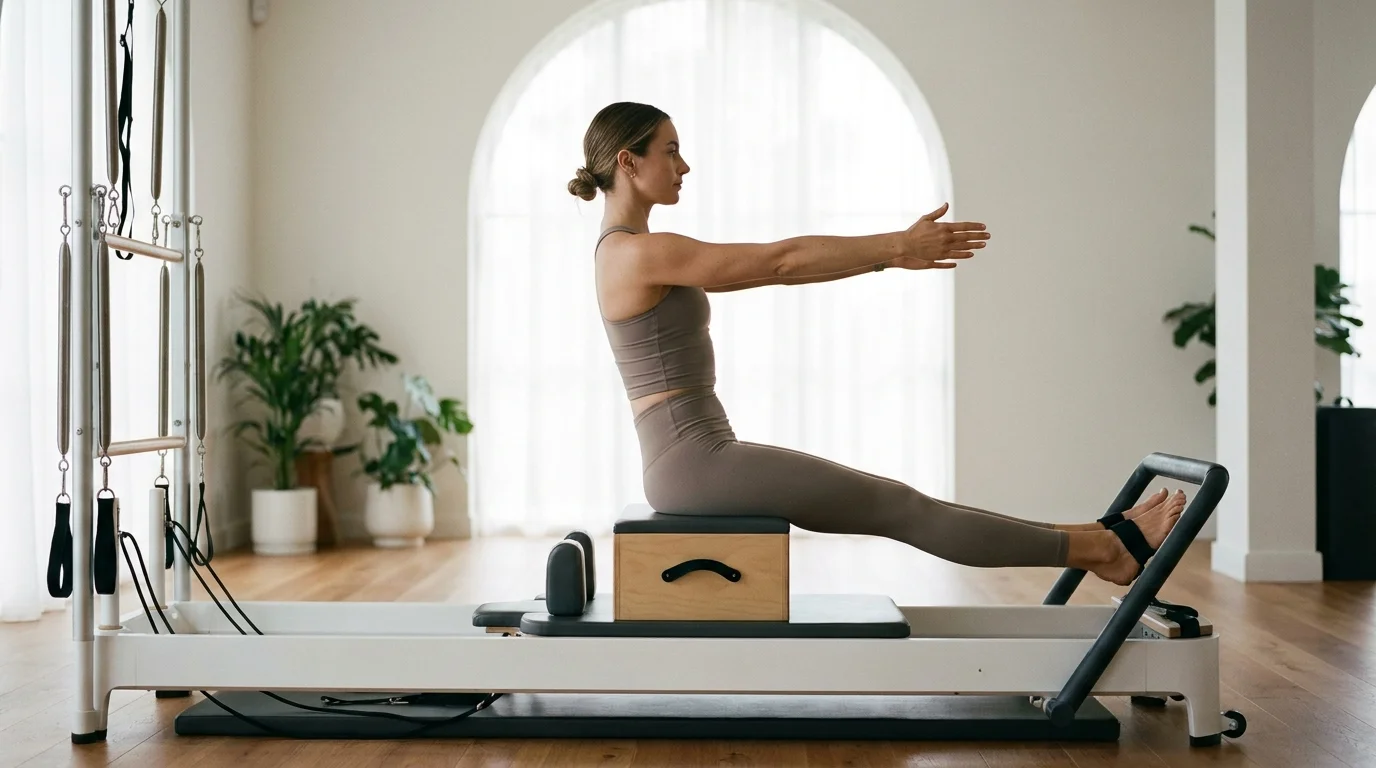 Illustration of Short Box Flat Back on the Pilates reformer