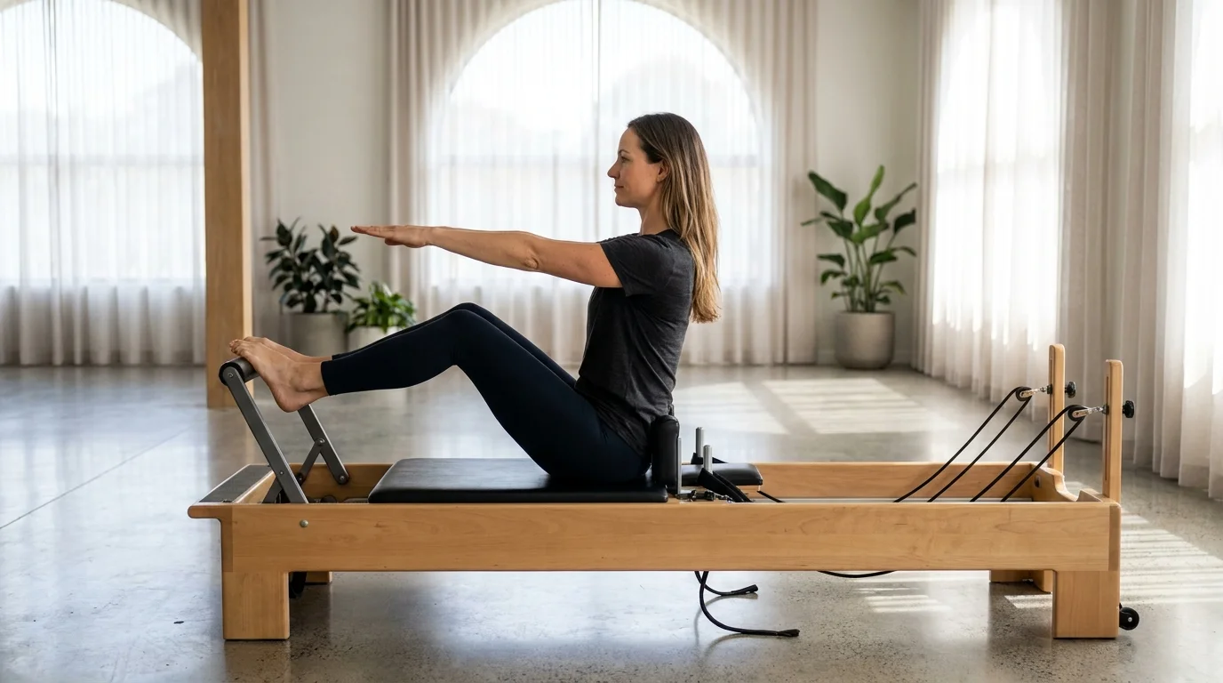 Illustration of Stomach Massage Flat Back on the Pilates reformer