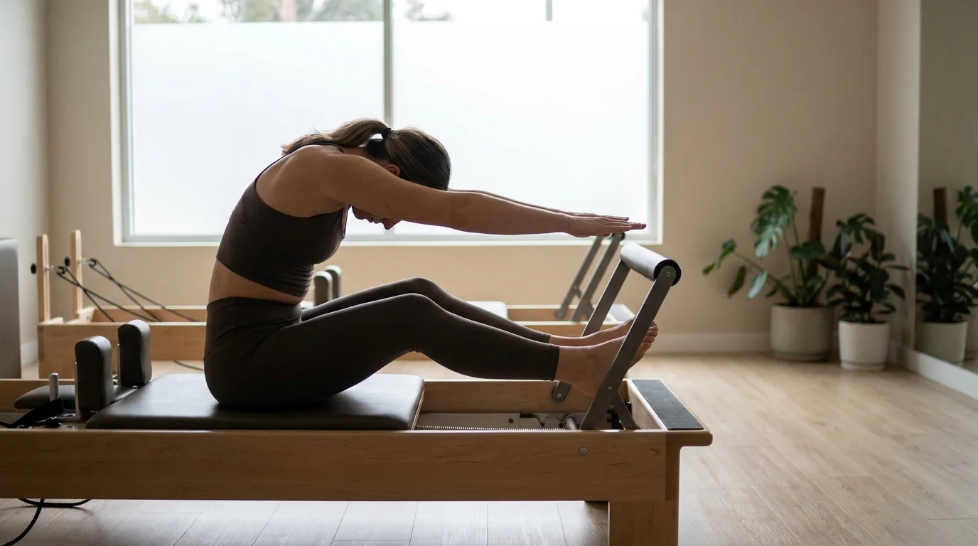 Illustration of Stomach Massage Round Back on the Pilates reformer