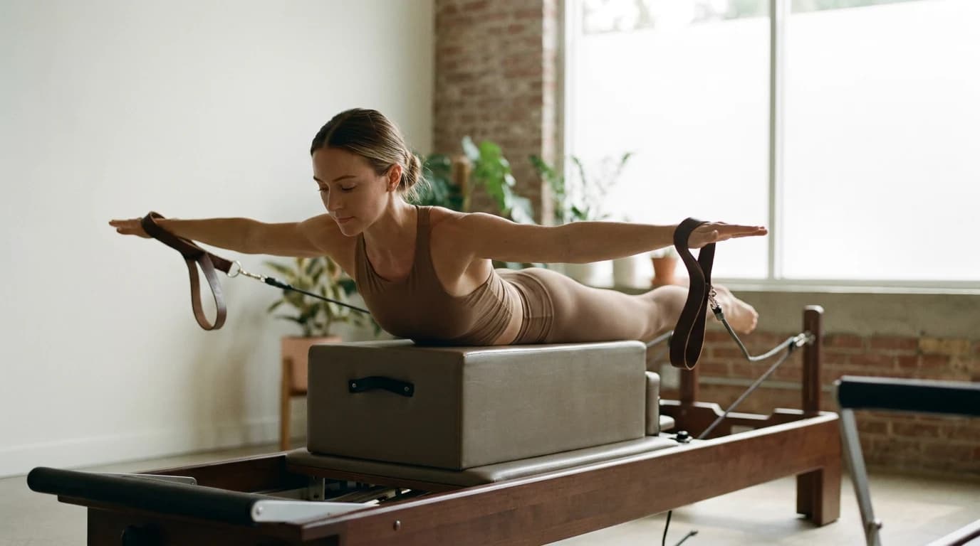 Illustration of T Pull on the Pilates reformer