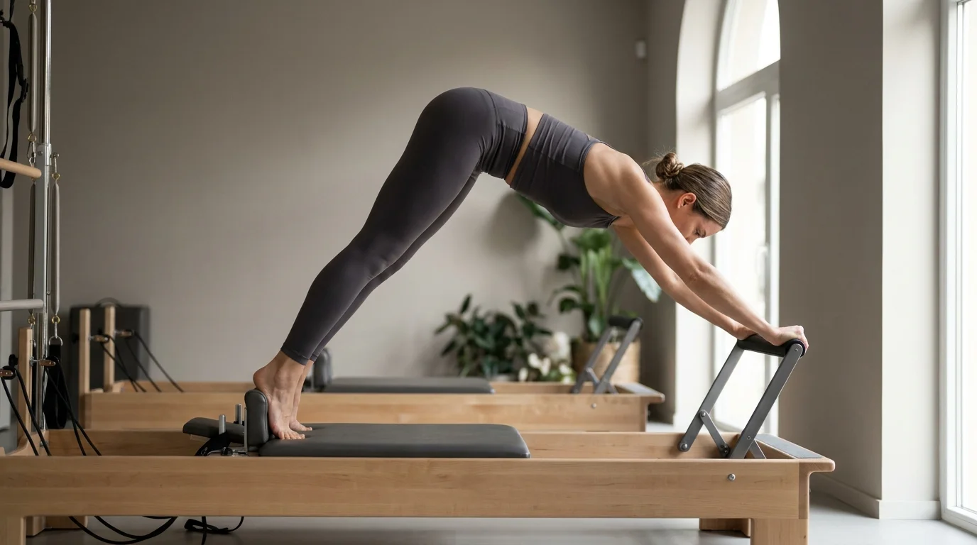 Illustration of Up Stretch on the Pilates reformer