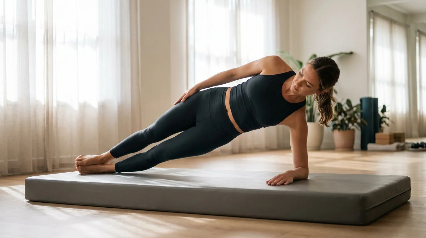 Illustration of Side Plank on the Pilates reformer