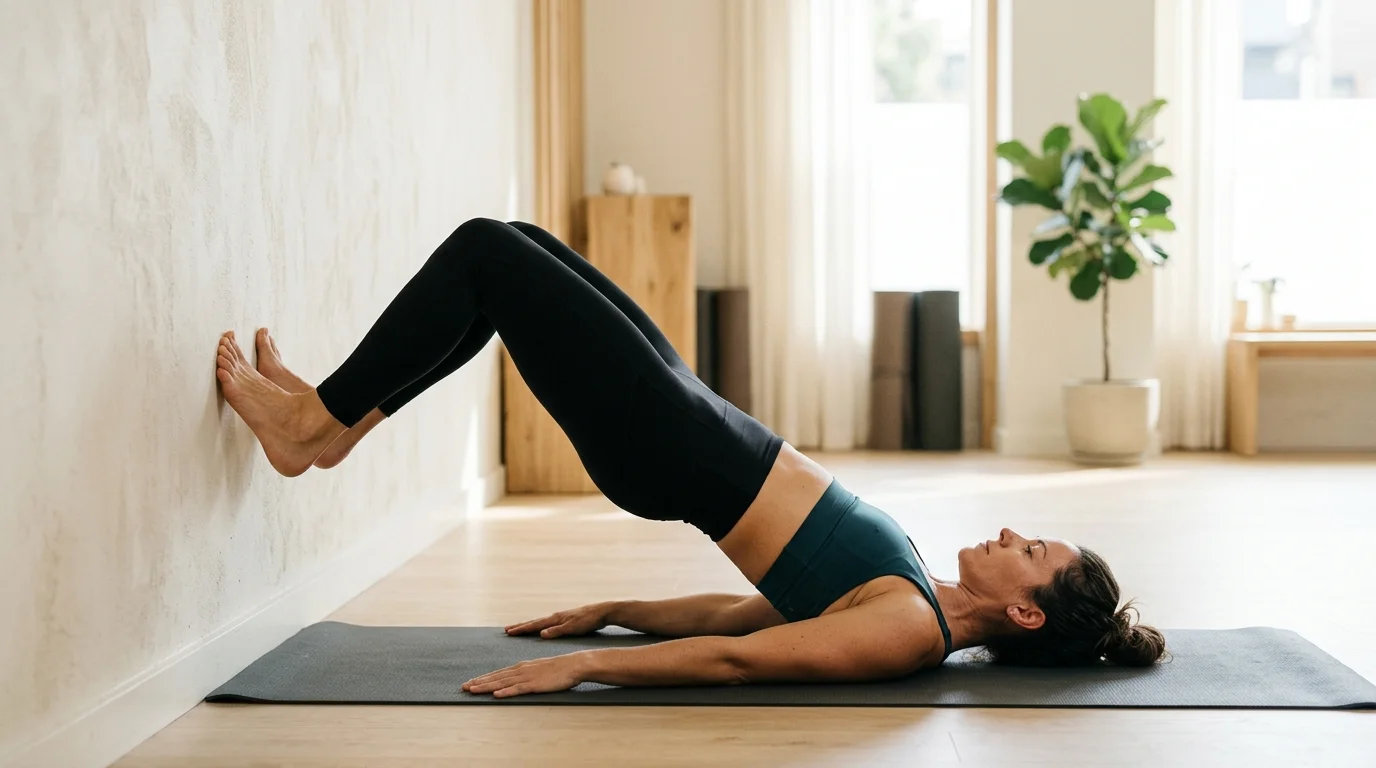Illustration of Wall Bridge with Heel Press on the Pilates reformer