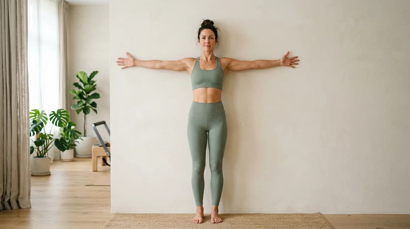 Illustration of Wall Chest Opener on the Pilates reformer