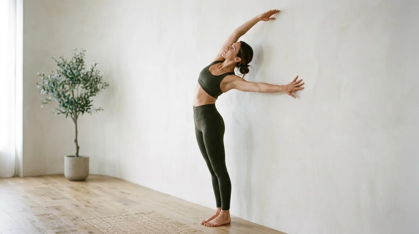 Illustration of Wall Mermaid Stretch on the Pilates reformer