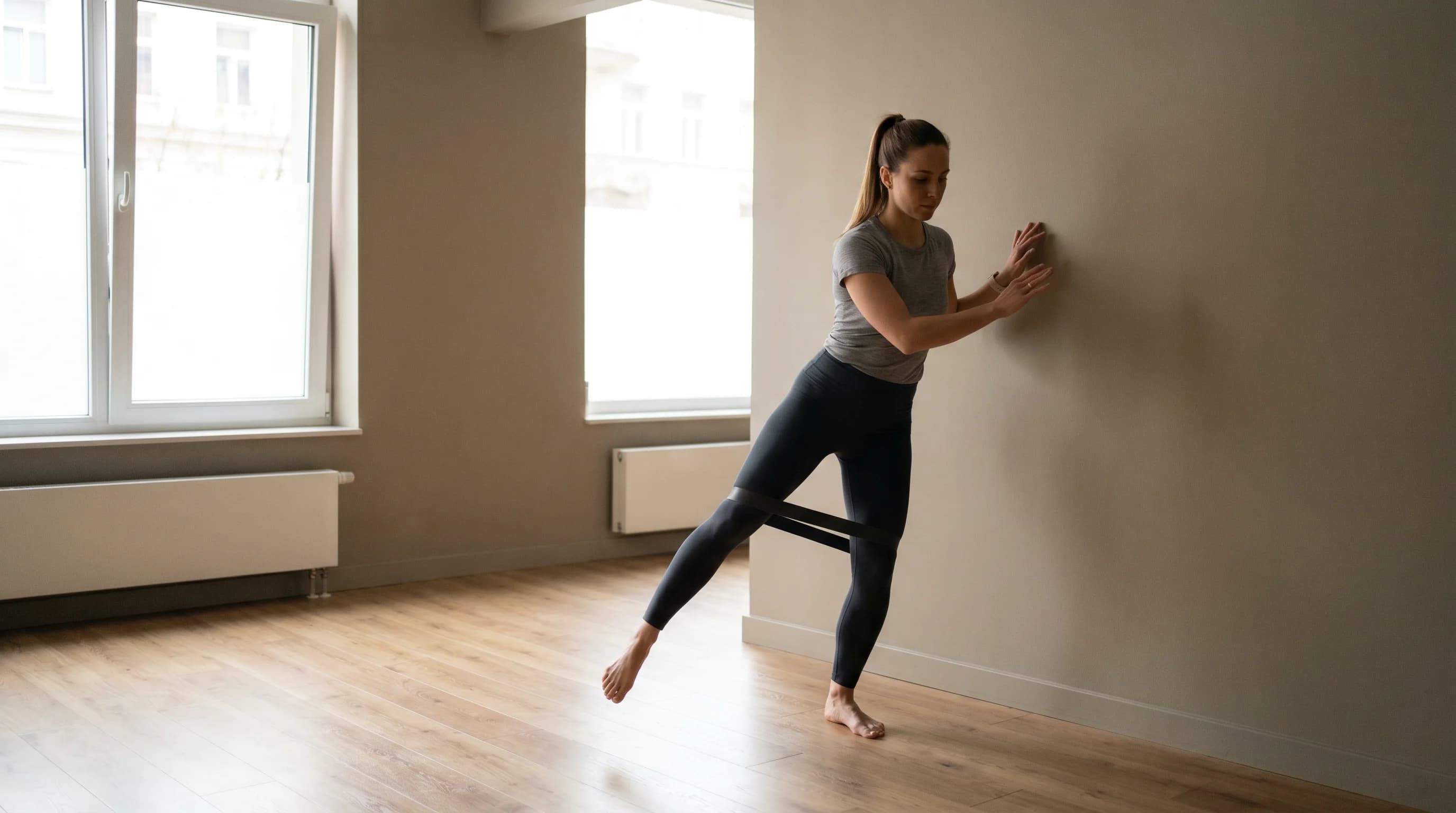 Illustration of Wall Resistance Band Lateral Walk on the Pilates reformer