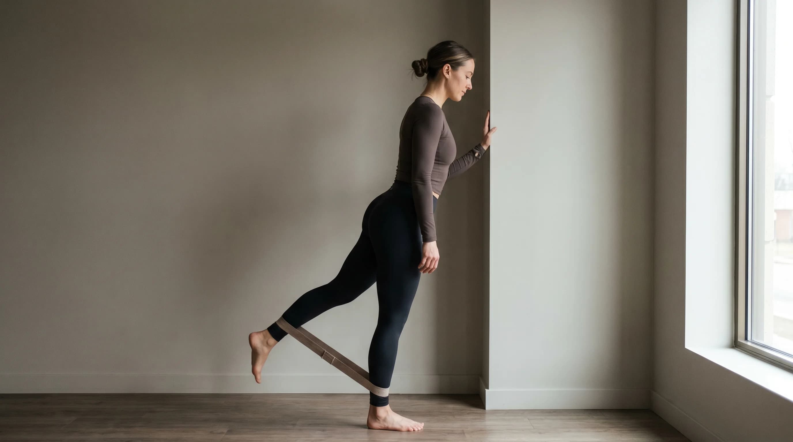 Illustration of Wall Resistance Band Standing Back Kick on the Pilates reformer